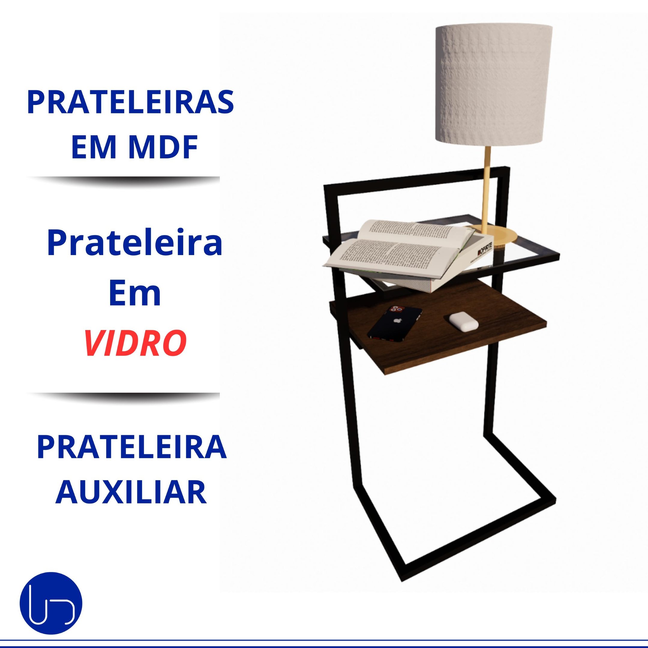 Kit 2 Mesa de Cabeceira Industrial Retro Mesinha Lateral Estilo Chique Prateleiras Vidro e Mdf Organ - 5