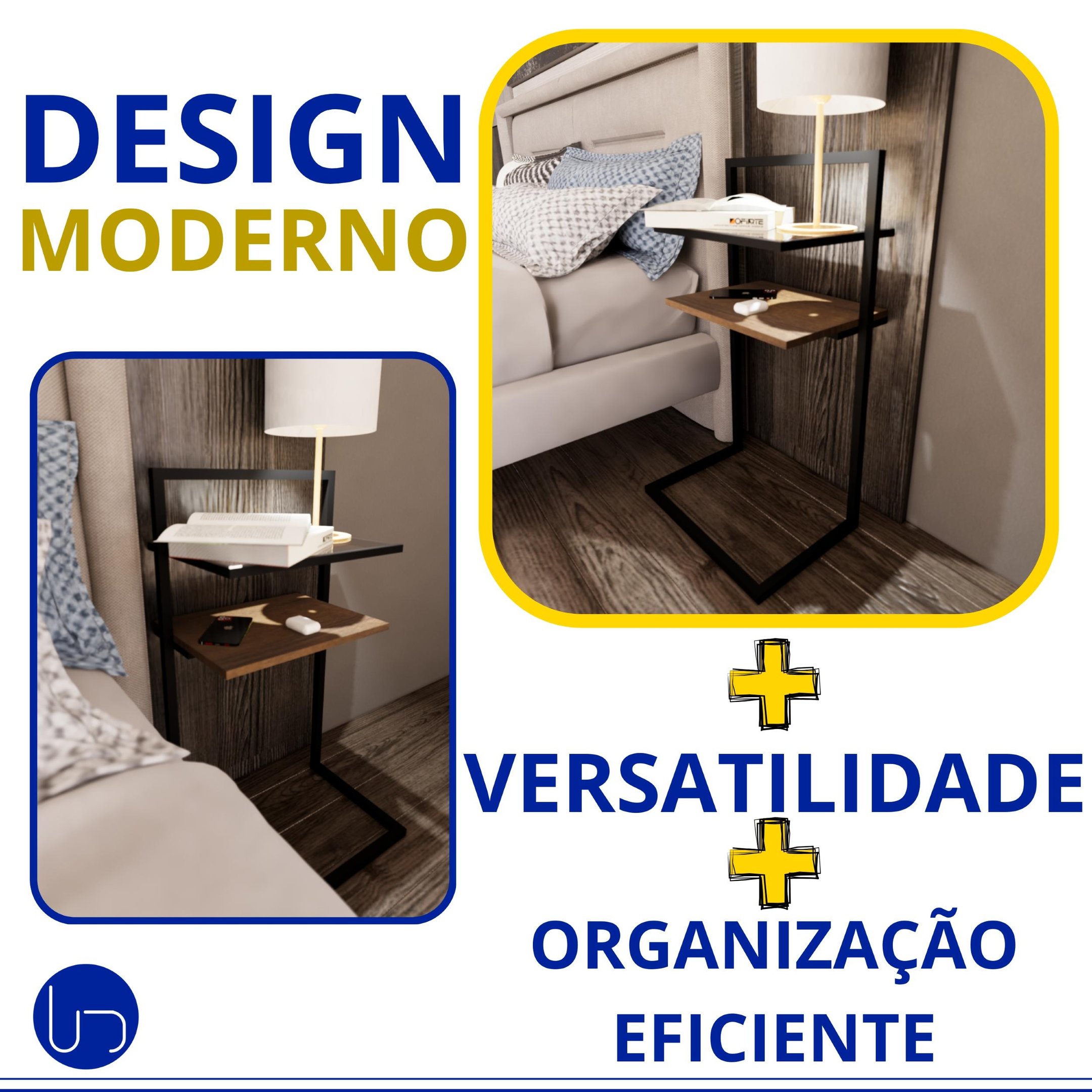 Kit 2 Mesa de Cabeceira Industrial Retro Mesinha Lateral Estilo Chique Prateleiras Vidro e Mdf Organ - 8