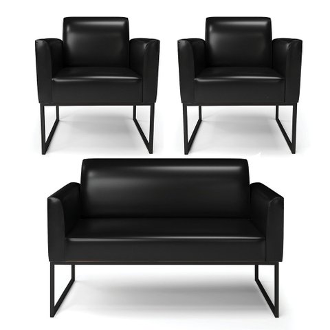 Sofá Namoradeira com 2 Poltronas Base Industrial Preto Marisa Corano