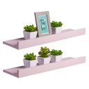 Ver imagem 1 de Kit 2 Prateleiras Porta Quadros 100 X 10cm Rosa Claro Suporte Invisível