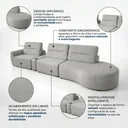 Ver imagem 5 de Sofá Modular 4 Lugares Orgânico com Porta Copos Marcela 388cm em Linho Cinza Yescasa