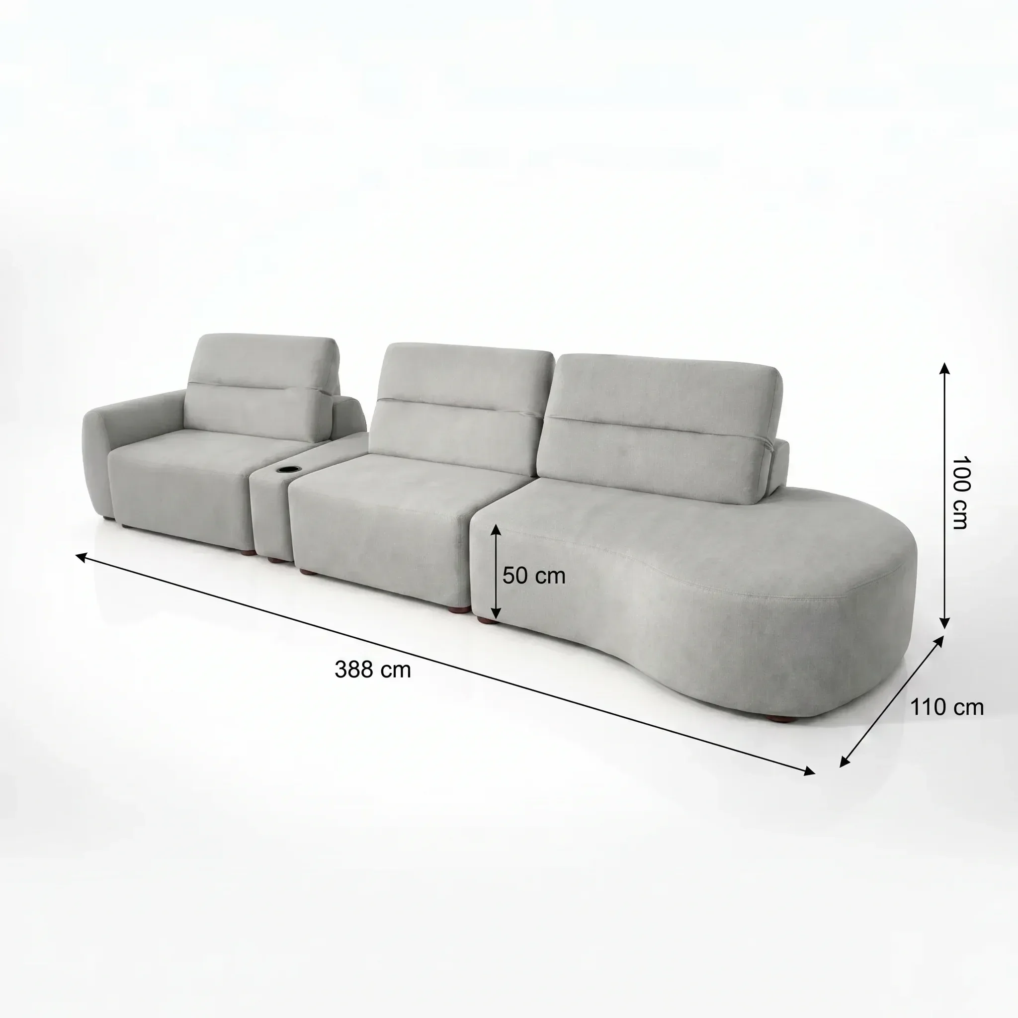 Ver imagem 3 de Sofá Modular 4 Lugares Orgânico com Porta Copos Marcela 388cm em Linho Cinza Yescasa