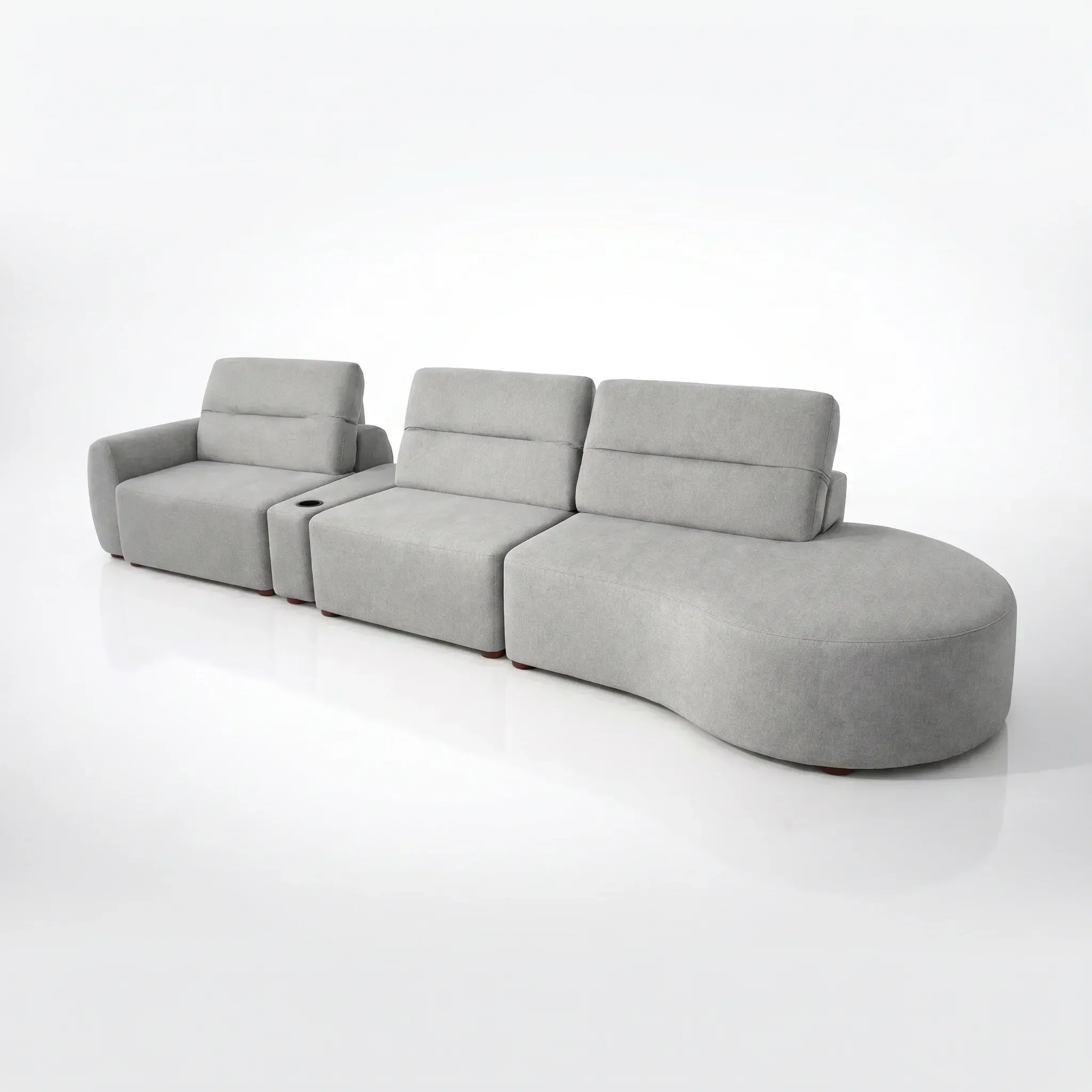 Ver imagem 2 de Sofá Modular 4 Lugares Orgânico com Porta Copos Marcela 388cm em Linho Cinza Yescasa