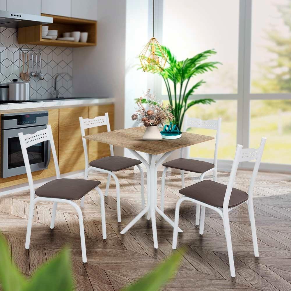 Mesa Pequena para Cozinha 4 Cadeiras Branco Carvalho Ash Shop Jm - 1
