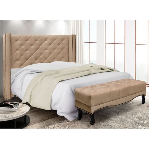 Kit Cabeceira e Calçadeira Recamier Casal 1,40m Vicenza Suede - Pallazio Bege