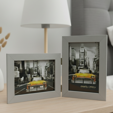 Porta Retrato Duplo 10x15 Moldura Prata com Vidro Decoração