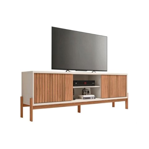 Rack Bancada P/ Tv até 72 Pol Tannen C/ Nichos e Pés 184cm Freijo/off White - Caemmun