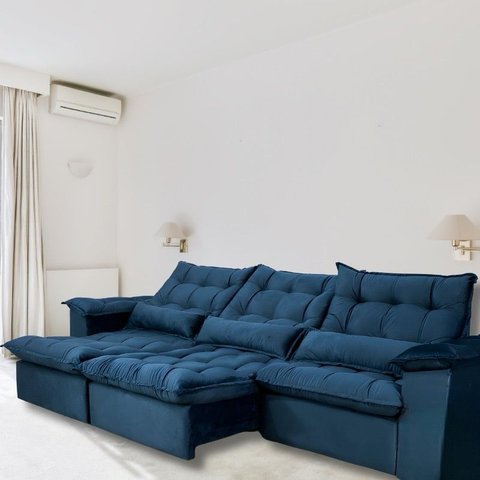 Sofá Retrátil e Reclinável Articulado Ipanema - 2,20m de Largura e Abertura Grande em Veludo Premium