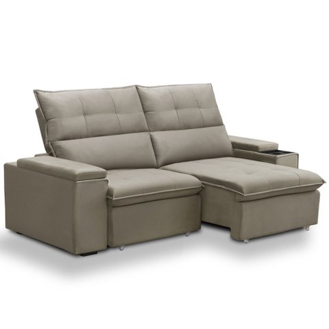 Sofá Retrátil Reclinável para Sala 3 Lugares 230cm Niels F04 Veludo Marrom Claro - Lyam Decor
