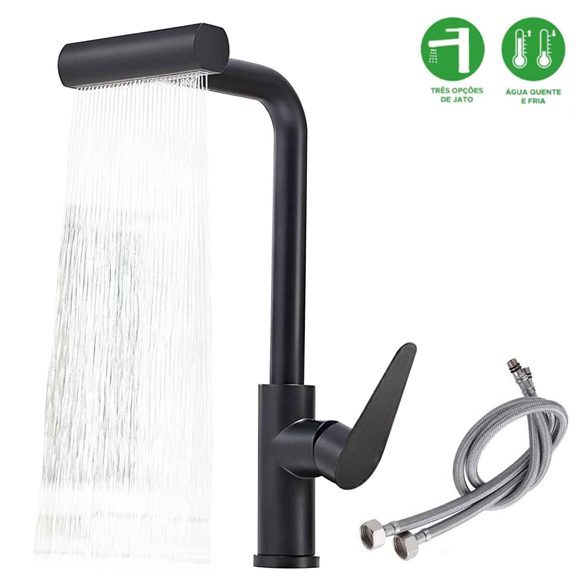 Torneira de Cozinha Gourmet Luxo com Ducha Spray Misturador Monocomando Tripla Função Casa Giratória - 6