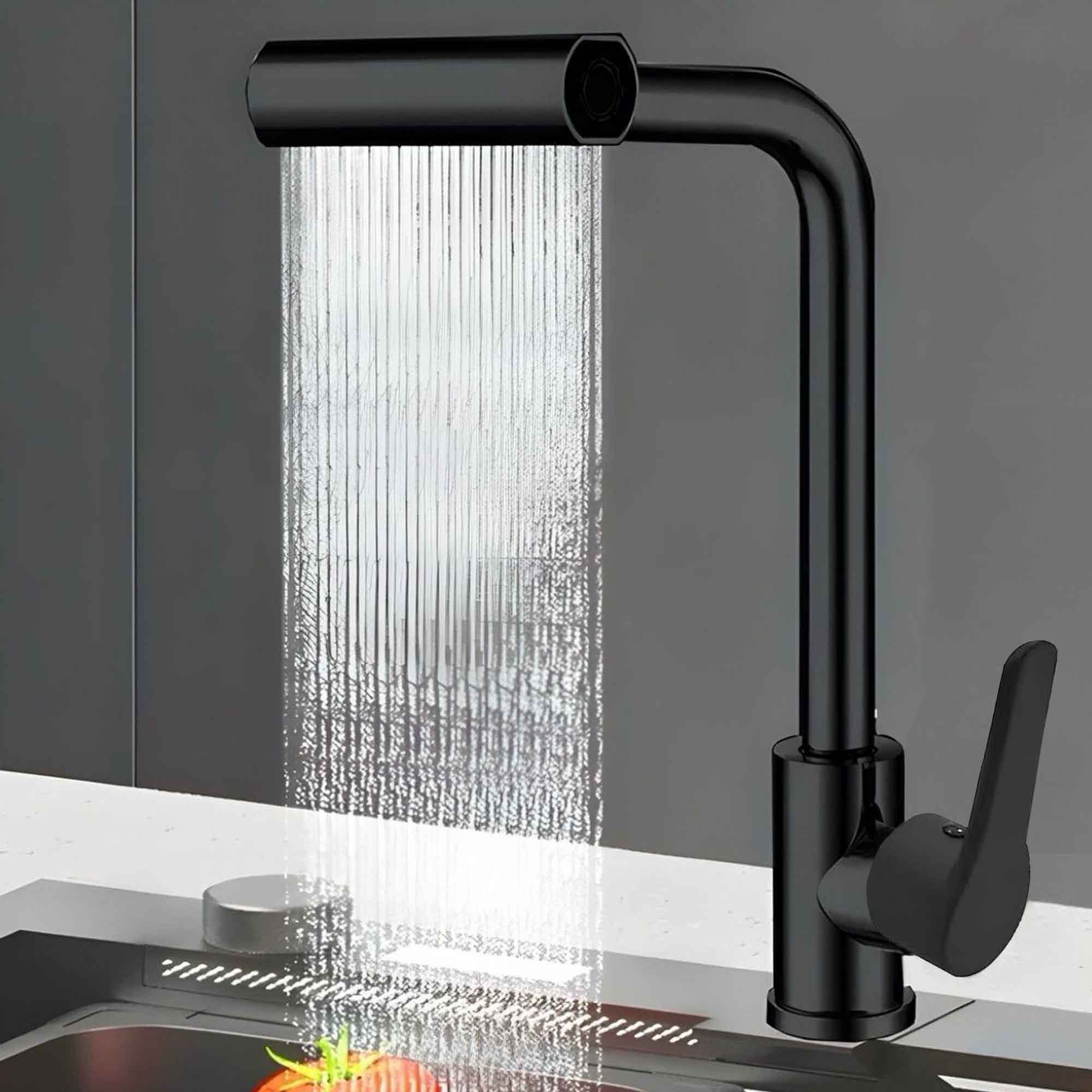 Torneira de Cozinha Gourmet Luxo com Ducha Spray Misturador Monocomando Tripla Função Casa Giratória - 5