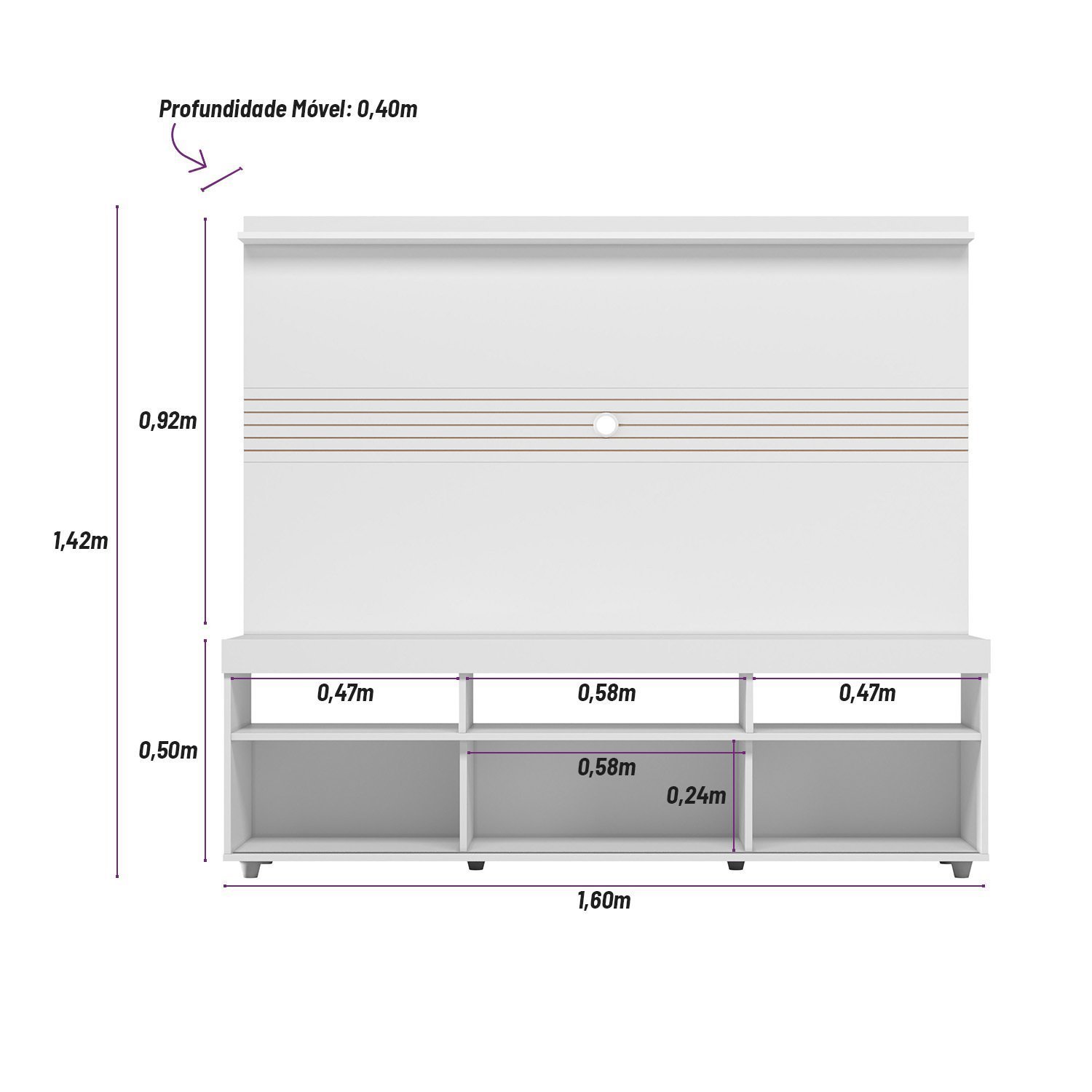 Rack com Painel Para TV Até 60 Polegadas 2 Portas de Correr 3 Nichos Samba Yescasa - 3