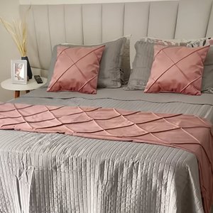 Peseira Drapeada Dupla Face em Veludo Cama Queen Cor:rose