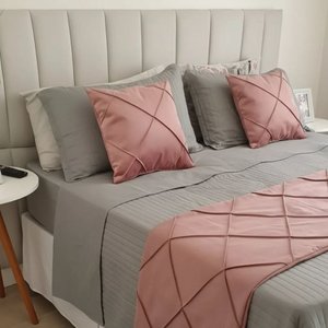 Peseira Drapeada Veludo Luxo 2,40x0,50m Dupla Face cama queen Rose