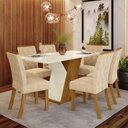 Ver imagem 1 de Conjunto Sala de Jantar Mesa 160cm com Vidro 6 Cadeiras Évelin Espresso Móveis Bege/Nature/Off White