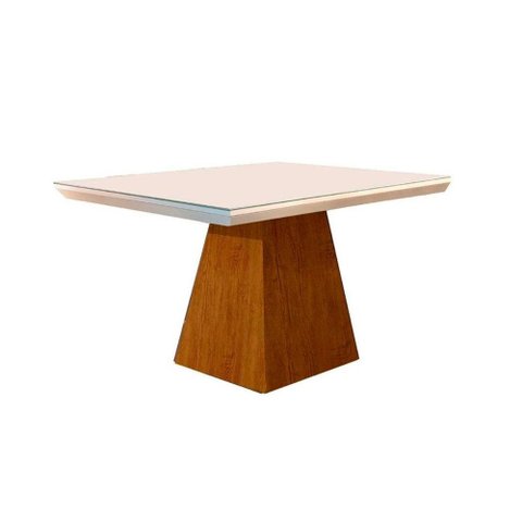 Mesa P/ Cozinha Luna C/ Tampo 90x90cm Flex Madeirado Vidro Canto Curvo - Imbuia/ripado 3d/off White