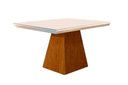 Ver imagem 1 de Mesa P/ Cozinha Luna C/ Tampo 90x90cm Flex Madeirado Vidro Canto Curvo - Imbuia/ripado 3d/off White