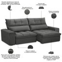Ver imagem 4 de Sofá Retrátil Reclinável para Sala 3 Lugares 250cm Asaph F04 Veludo Cinza Escuro - Lyam Decor