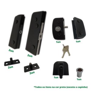 Kit porta dupla pivotante para vidro temperado blindex (Sistema invertido) - Preto