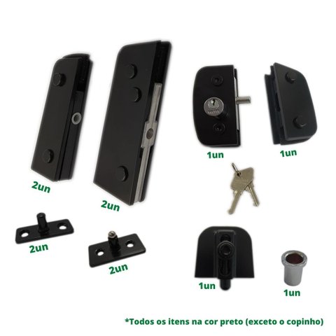Kit porta dupla pivotante para vidro temperado blindex (Sistema invertido) - Preto