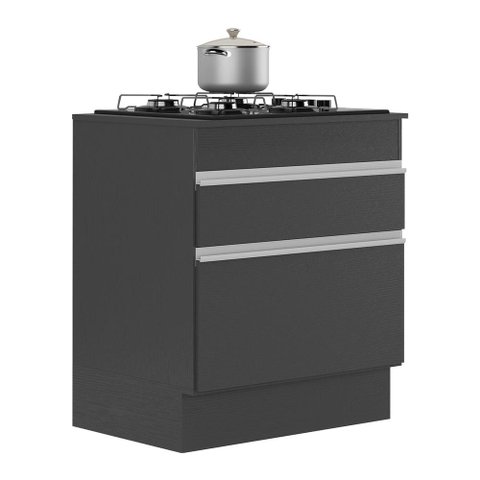 Balcão Cozinha C/ Rodapé para Cooktop 70 Cm 1 Porta 1 Gav Veneza Multimóveis Mp2118.898 Preto/