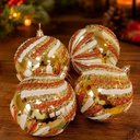 Ver imagem 2 de Bolas de Natal para Decoração com Glitter Dourado Plástico Kit 12PÇS 10cm