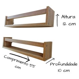 Kit Com 3 Prateleiras De Cozinha Porta Tempero Nicho De Parede Mdf Madeira 55cm - 5