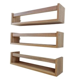Kit Com 3 Prateleiras De Cozinha Porta Tempero Nicho De Parede Mdf Madeira 55cm - 3
