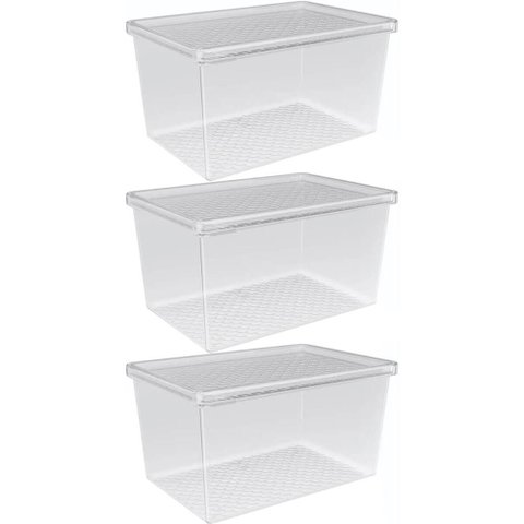 Kit 3 Organizadores de Geladeira com Tampa 2,9L Caixa Organizadora Frutas Verduras Legumes Uz