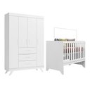 Ver imagem 1 de Quarto Infantil Maya Branco Acetinado Roupeiro e Berço Mini Cama Móveis Canaã