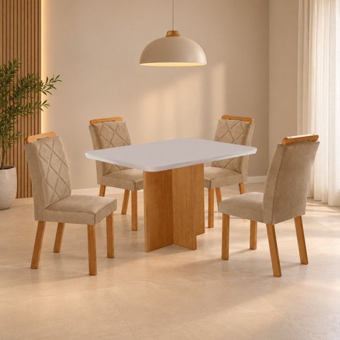 Conjunto Sala de Jantar Mesa Moscou Tp Canto Copo com 4 Cadeiras Irlanda