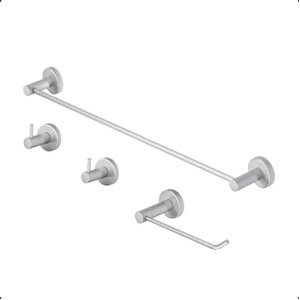 Kit de Acessórios para Banheiro 4 Peças Grego Metal Completo Suporte Escovado Acetinado Athenas