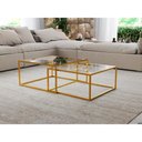 Ver imagem 1 de Mesa de Centro Industrial Moderna Atemporal Duo Catarina Dourado e Tampo de Vidro