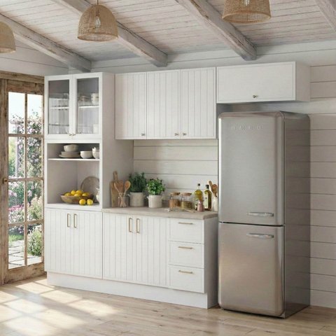 Cozinha Modulada 5 Peças 2 Aéreo 2 Balcão com Tampo 1 Cristaleira Marselha CabeCasa MadeiraOriginals Branco