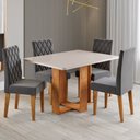 Ver imagem 1 de Mesa de Jantar 4 Lugares Afrodite com Vidro Mel/off White/veludo Cinza - Viero Móveis