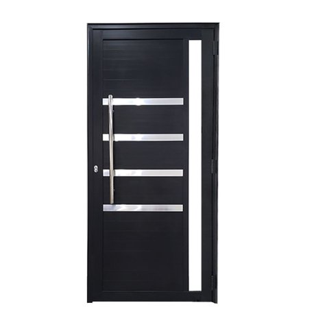 Porta Lambril de Alumínio Preto 210 x 90 com Puxador, Friso e Vidro Linha 30 - Direita