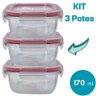 Conjunto 3 Potes Vidro Tampa Hermética 170 Ml Formato Quadrado - 7