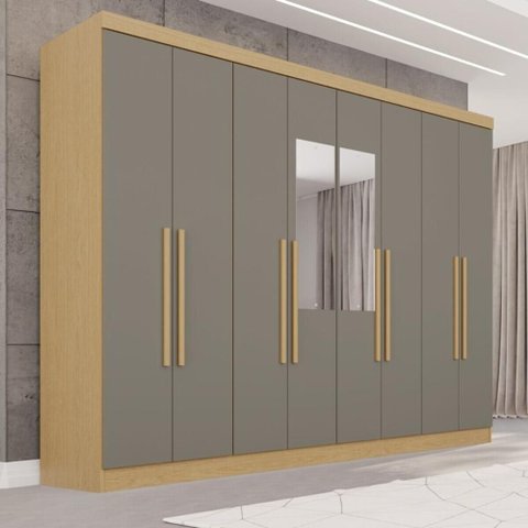 Guarda-Roupa Casal com Espelho 8 Portas 241cm Multimóveis Madeirado/Cinza