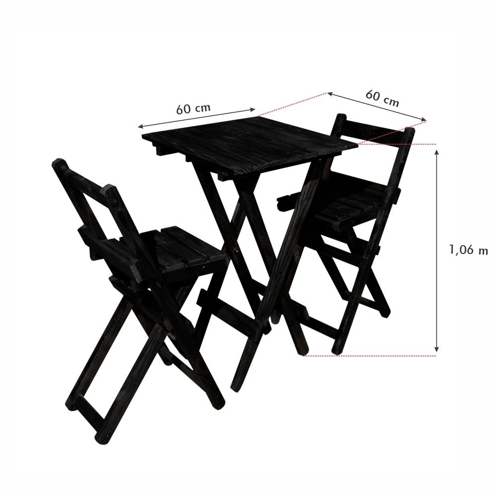 Jogo de Mesa e Cadeira Bistrô 1 Mesa 60x60 com 2 Cadeiras para Restaurantes e Barzinho Preta Montana - 5