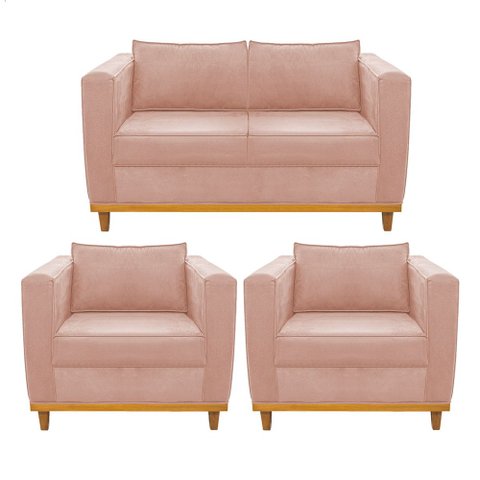 Kit Sofá 2 Lugares e 2 Poltronas Europa Suede Rosê  - Amarena Móveis