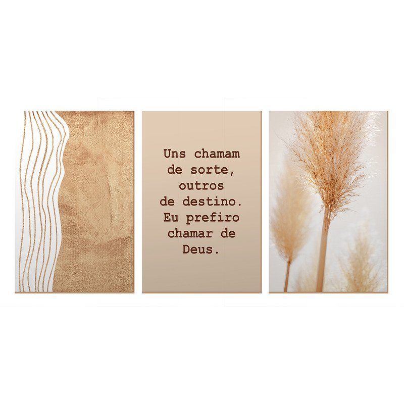 Kit 3 Quadros Decorativos Bege Boho Frase - 1