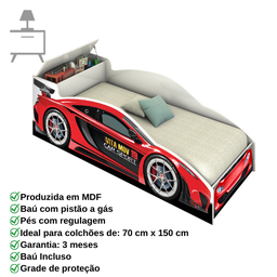 Cama Carro Infantil Vermelho Com Baú Com Colchão - 4