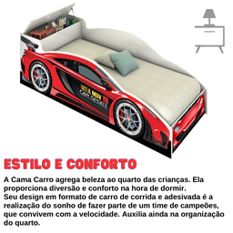 Cama Carro Infantil Vermelho Com Baú Com Colchão - 3