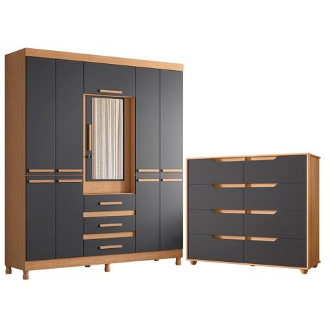 Guarda Roupa Casal New Fusion 10 Portas e Cômoda Doble Freijo Titanium Flex - Móveis Albatroz