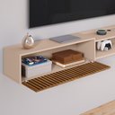 Ver imagem 5 de Rack Suspenso 1.8 Estante Home Tv Smart 70 Pol 1 Porta Nicho Puxador Concha Sala Quarto Fendi/ripado