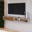 Ver imagem 3 de Rack Suspenso 1.8 Estante Home Tv Smart 70 Pol 1 Porta Nicho Puxador Concha Sala Quarto Fendi/ripado