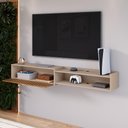 Ver imagem 4 de Rack Suspenso 1.8 Estante Home Tv Smart 70 Pol 1 Porta Nicho Puxador Concha Sala Quarto Fendi/ripado