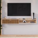 Ver imagem 2 de Rack Suspenso 1.8 Estante Home Tv Smart 70 Pol 1 Porta Nicho Puxador Concha Sala Quarto Fendi/ripado