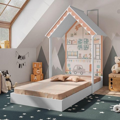 Mini Cama Casinha Montessoriana Home Branca
