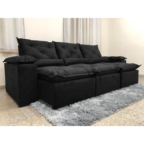 Sofá 4 e 5 Lugares Retrátil e Reclinável Preto 2,90m Alpoim Estofados Athenas:preto